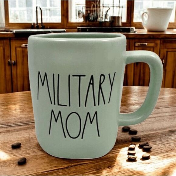 Rae Dunn MILITARY MOM Mug Coffee Cup Green Ceramic - Picture 1 of 3